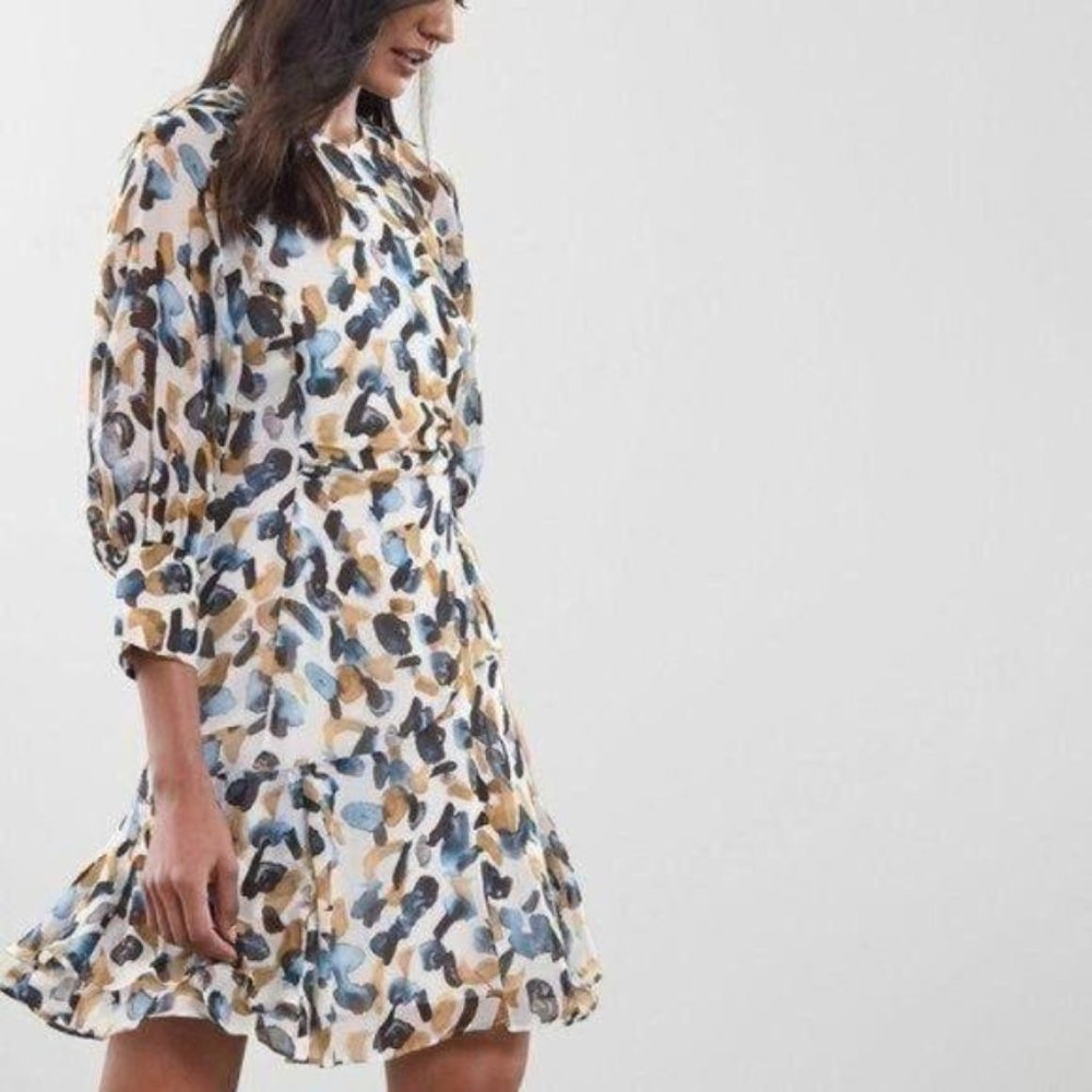 Reiss Molly Graphic Printed Chiffon Mini Dress 0